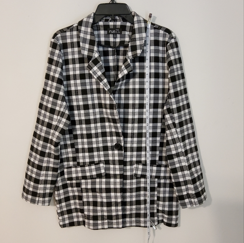 Rue 21 Plaid Print Black And White Long Sleeve Blazer Jacket Size M - Picture 2 of 9